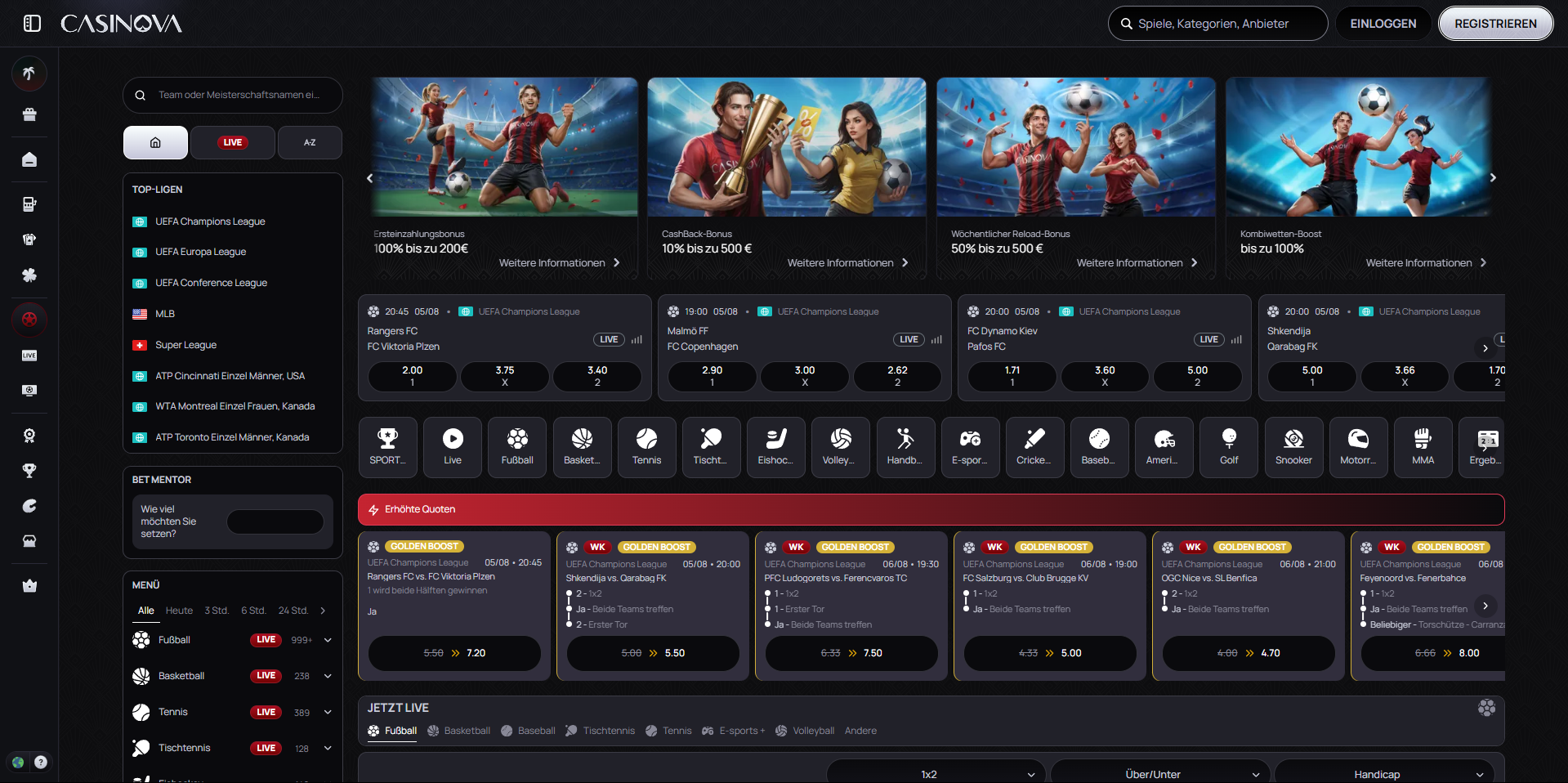 Casinova Sportwettenbereich