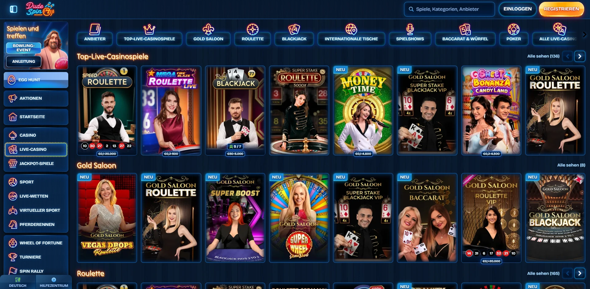 DudeSpin Casino Live Casino Screenshot