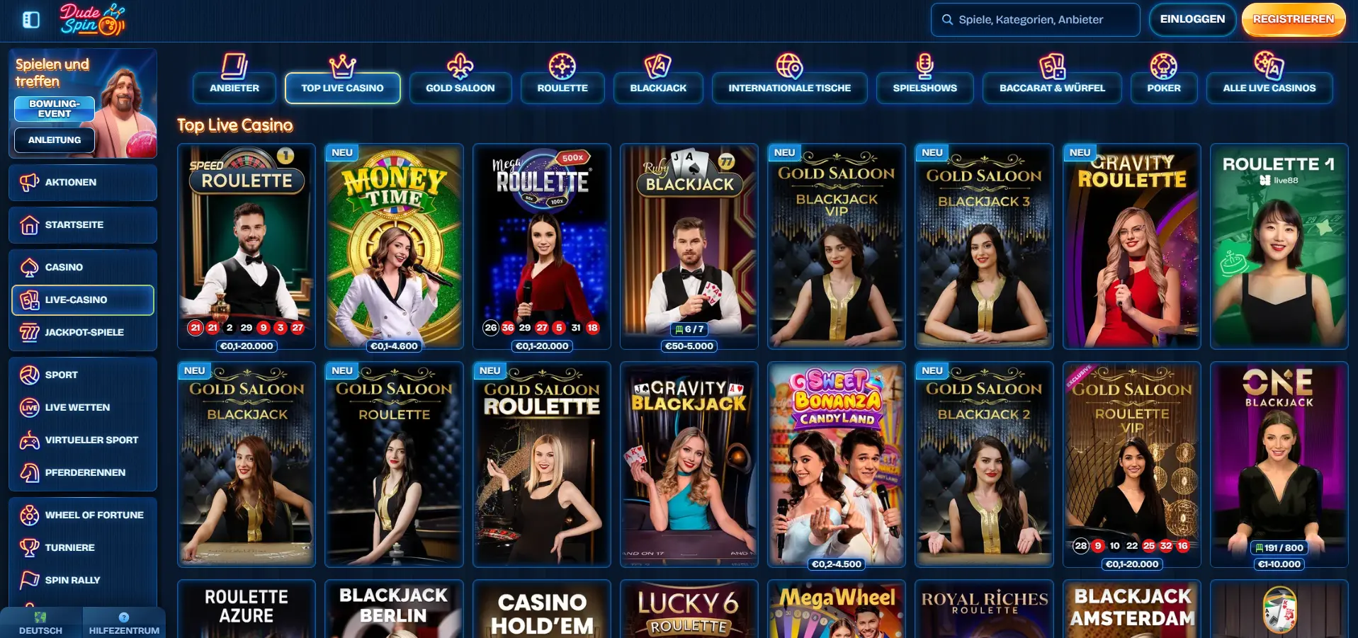 DudeSpin Live Casino Spiele