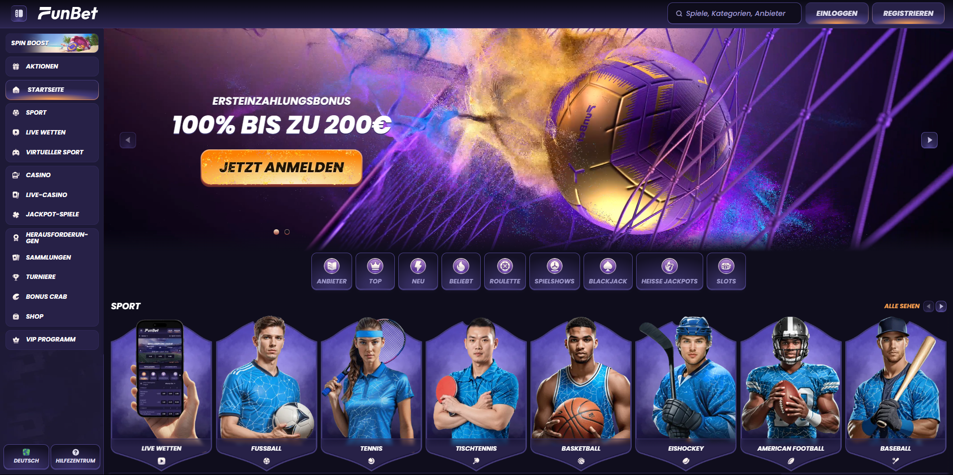 FunBet Startseite (Sportbonus)