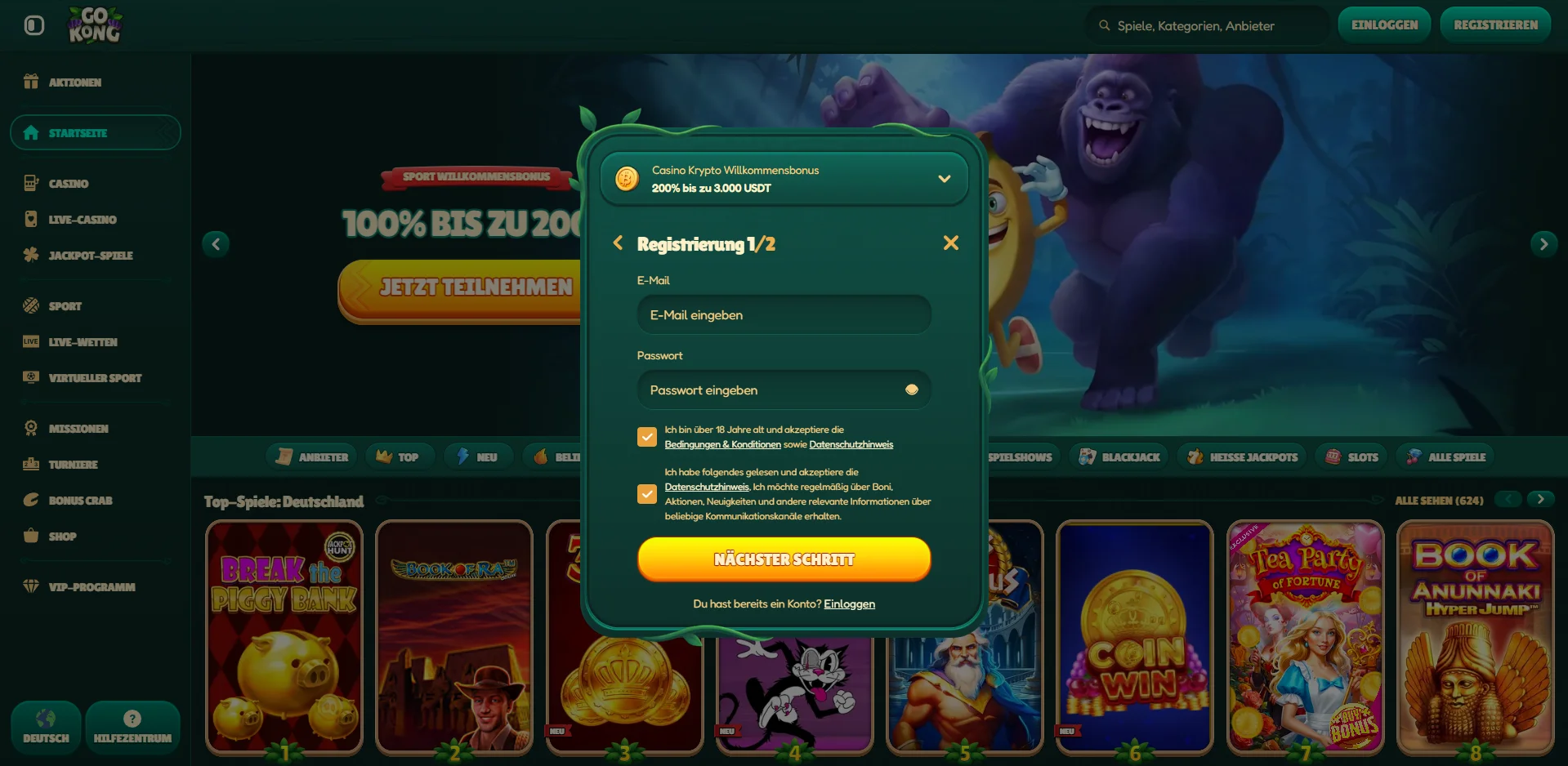 GoKong Casino Registrierung