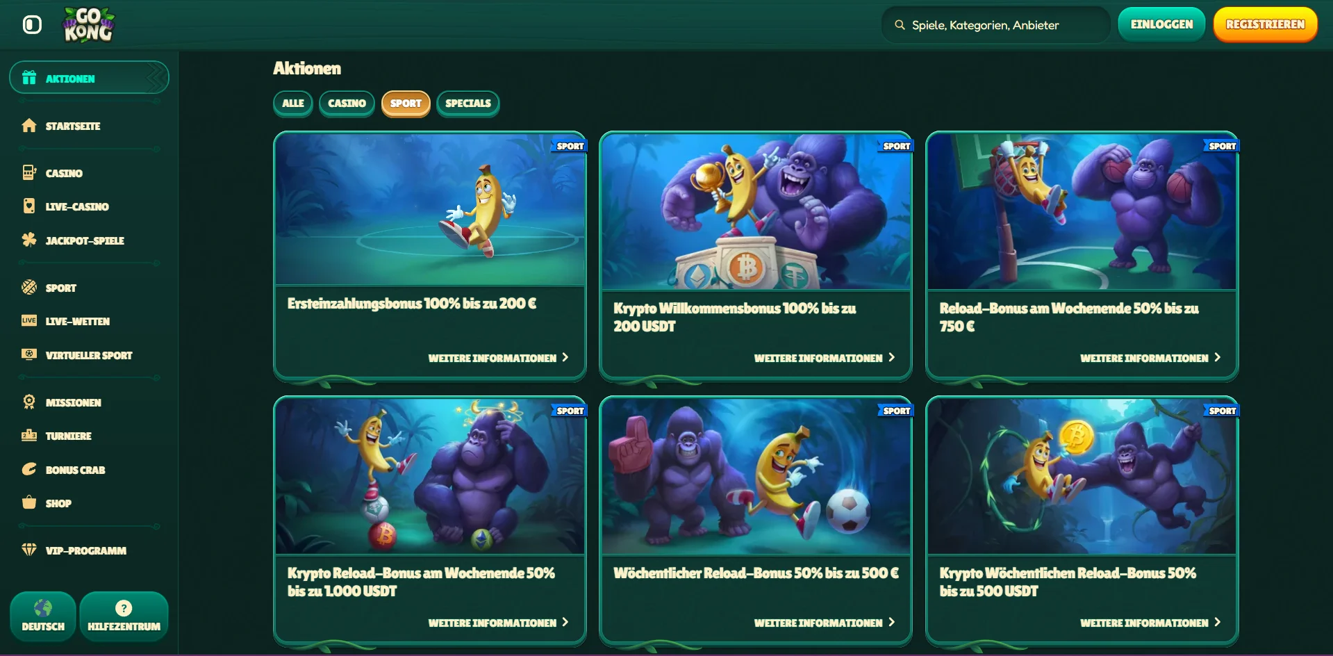 GoKong Casino Sport Bonusaktionen