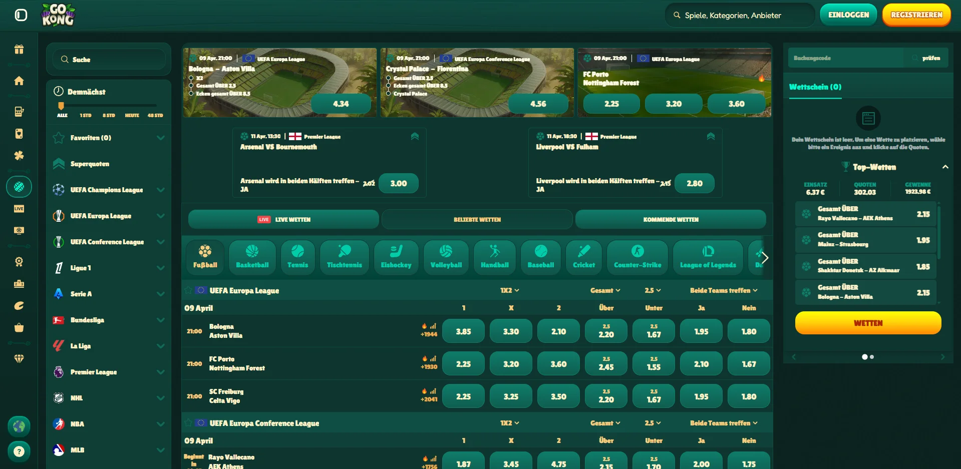 GoKong Casino Sportwettenbereich