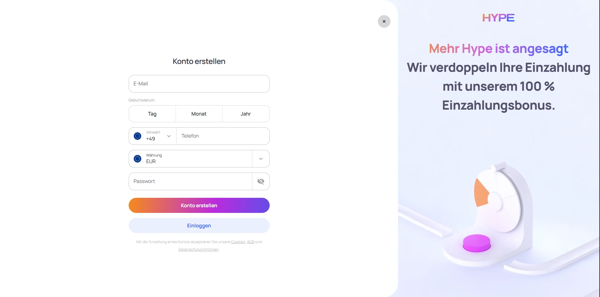 Hype Casino Registrierung