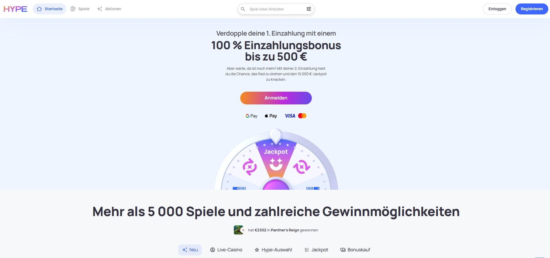Hype Casino Startseite