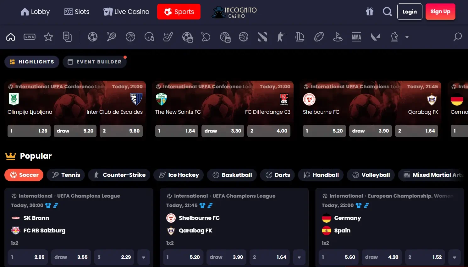 Incognito Casino sport