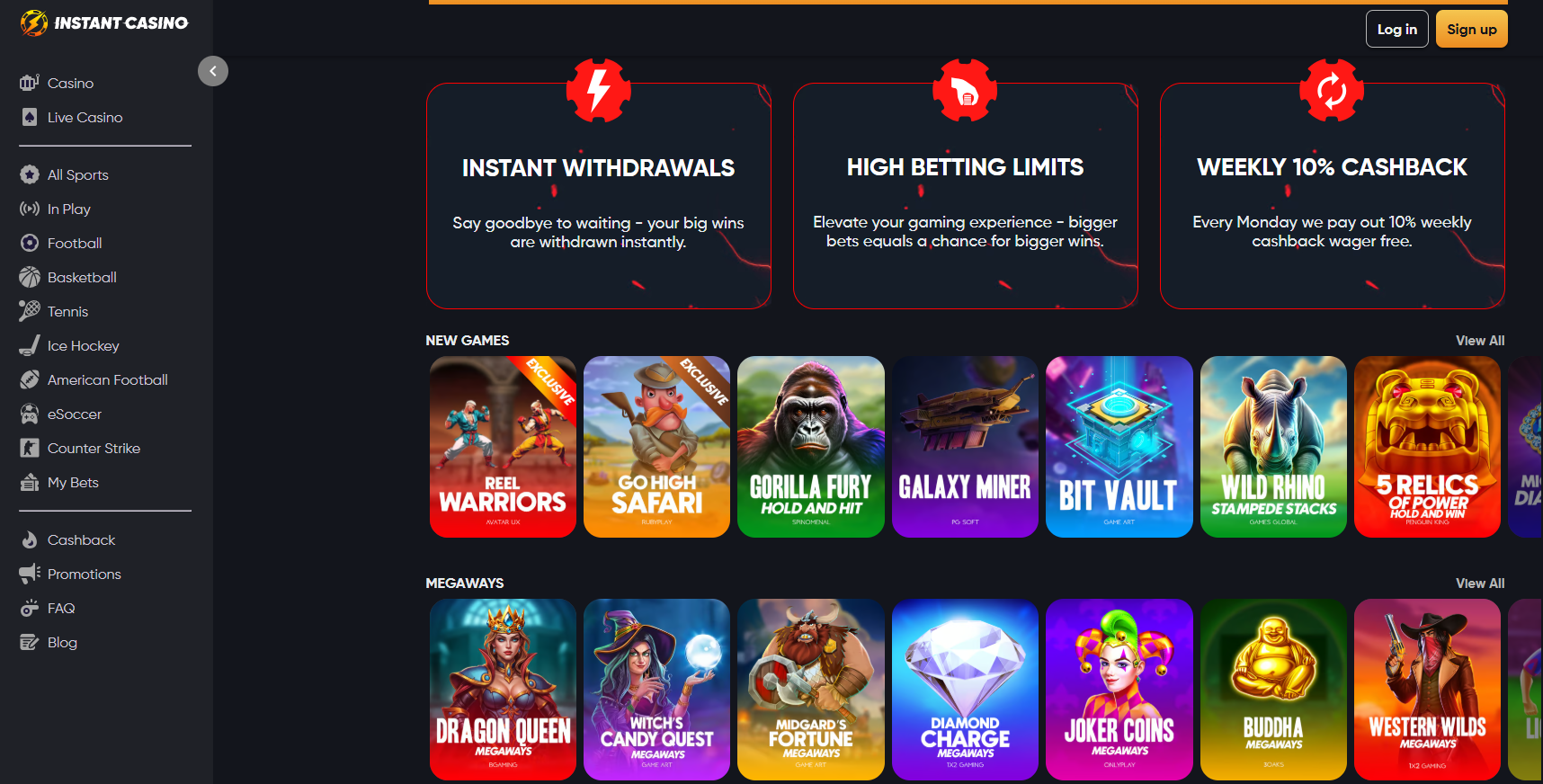Instant Casino Home Page