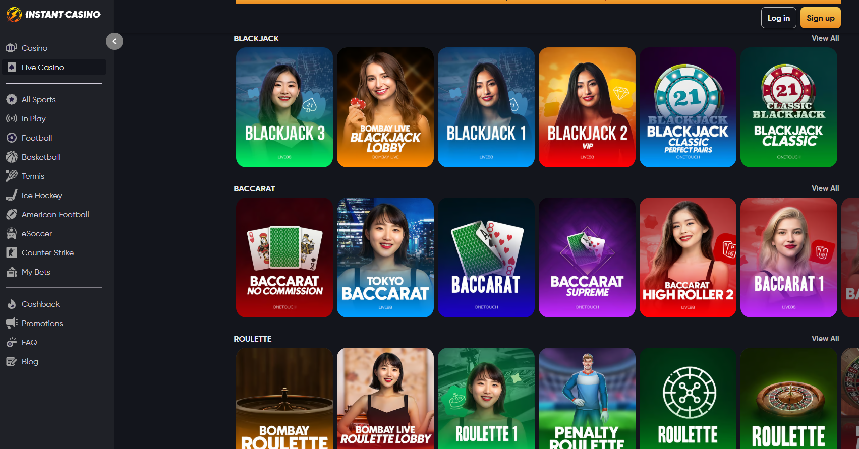 Instant Casino - Live Casino