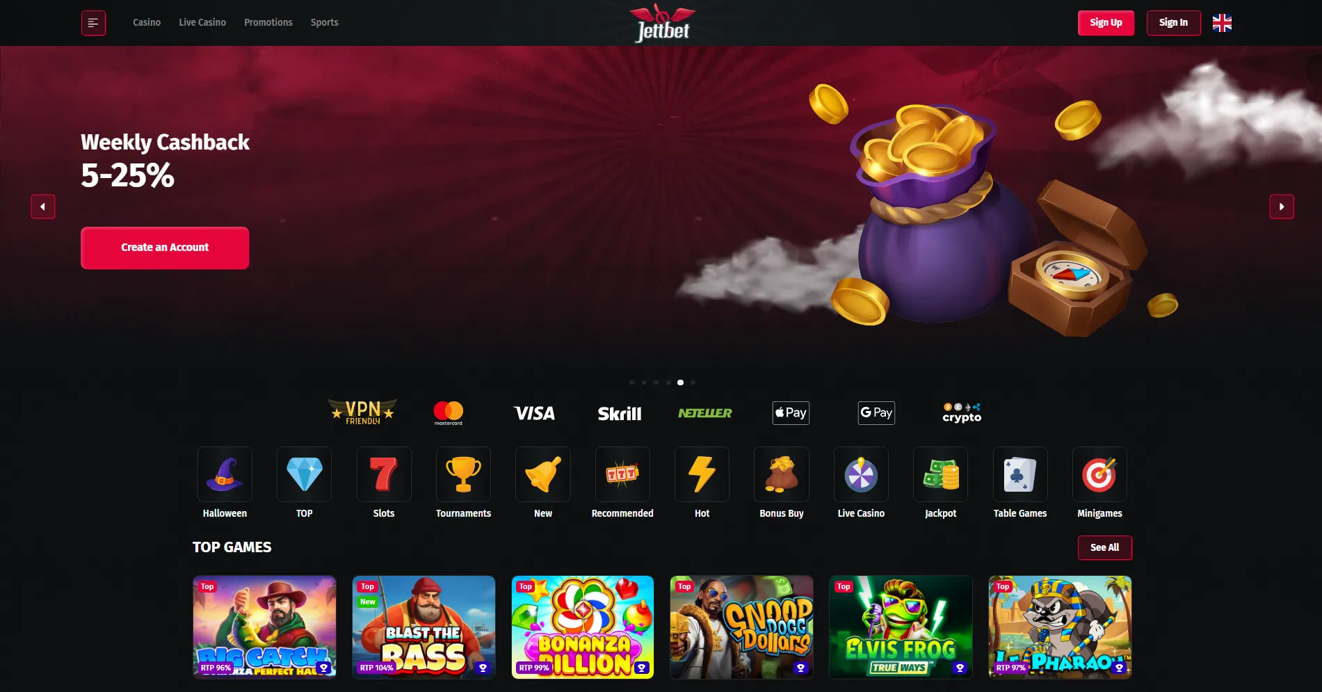Jettbet Casino Home Page