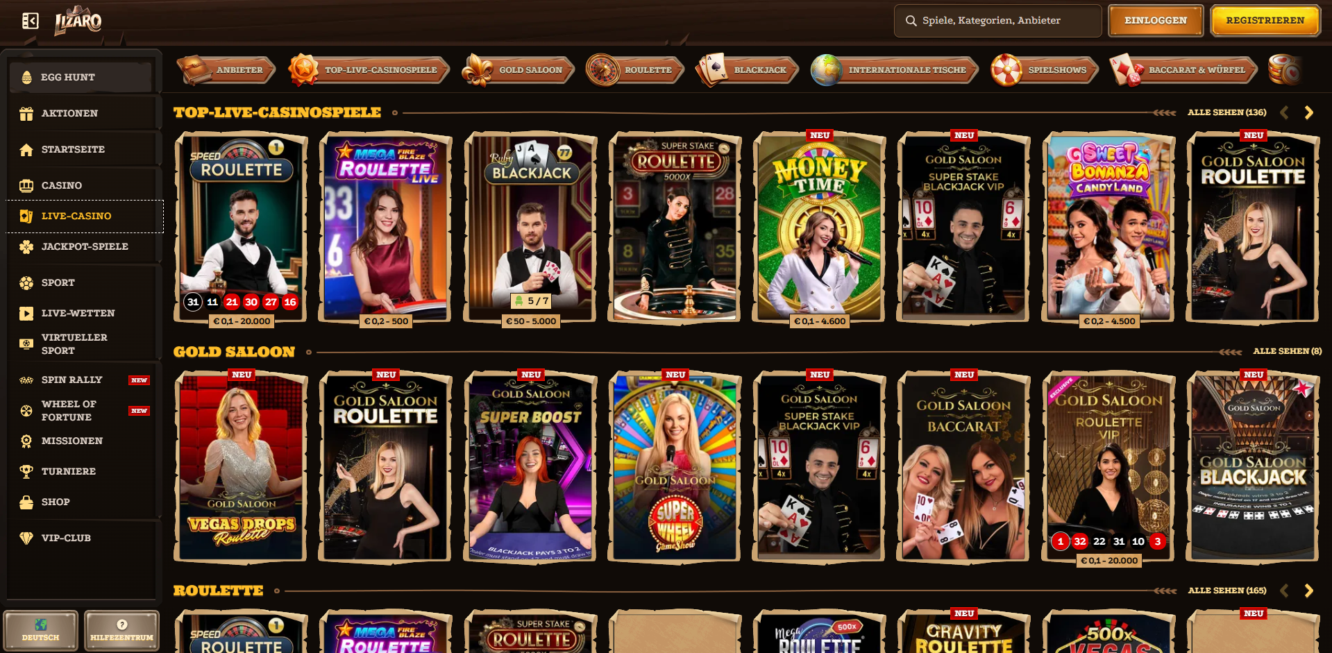 Lizaro Casino Live Casino Screenshot