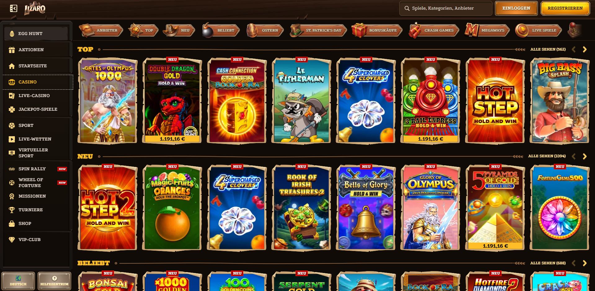 Lizaro Casino Slotspiele