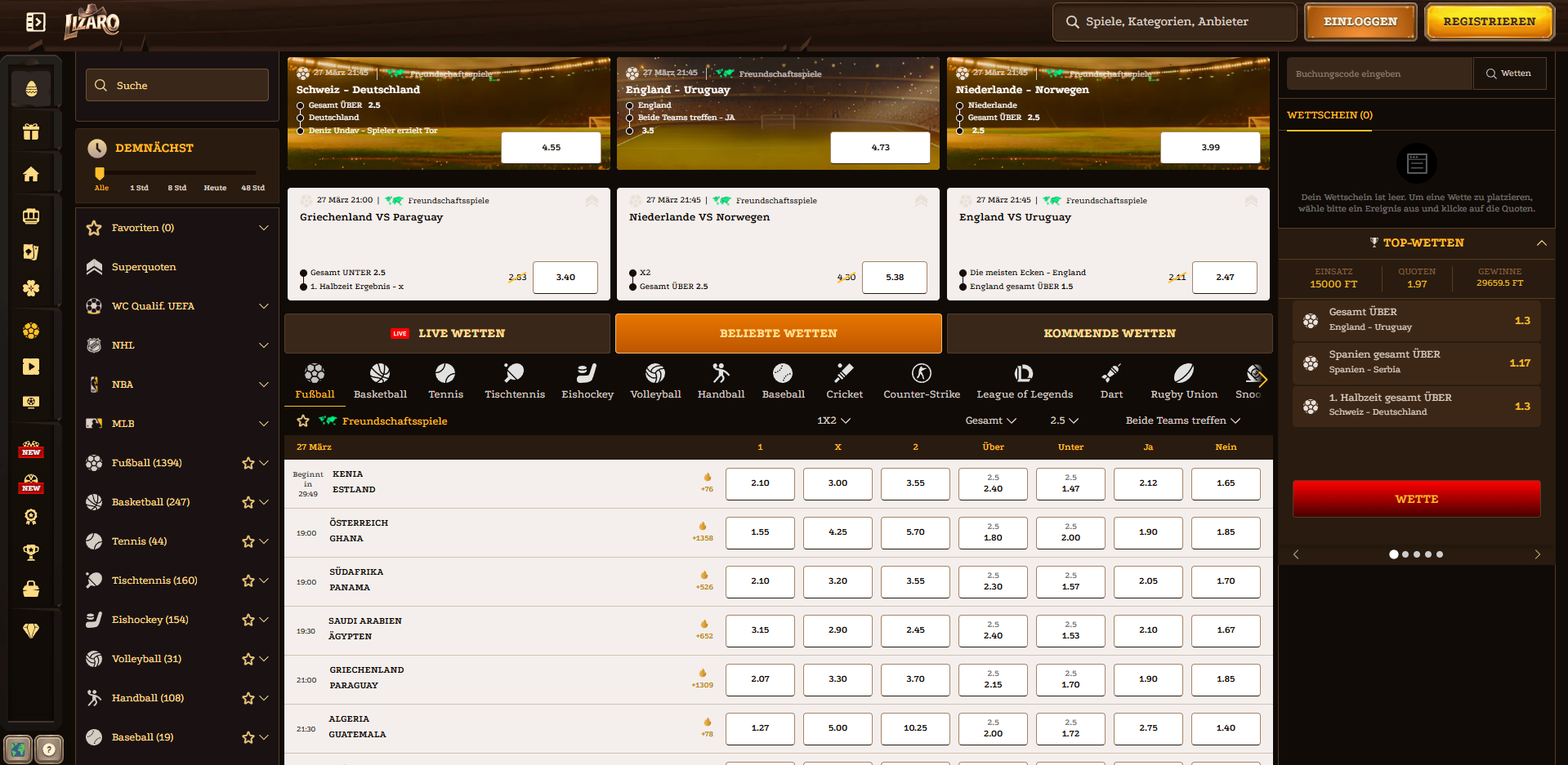 Lizaro Casino Sportwetten Screenshot