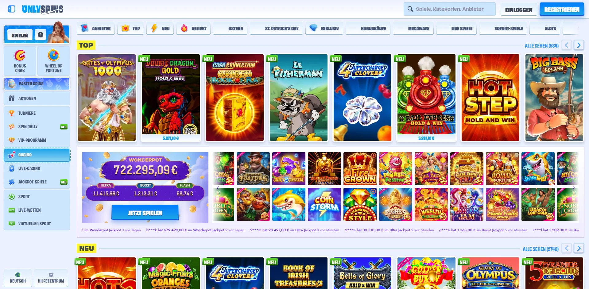OnlySpins Casino Slotspiele Screenshot