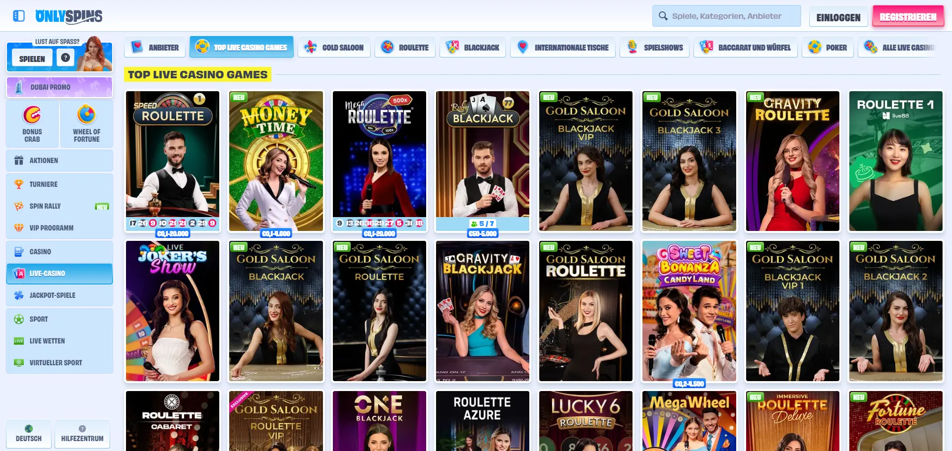 OnlySpins Live Casino Spiele