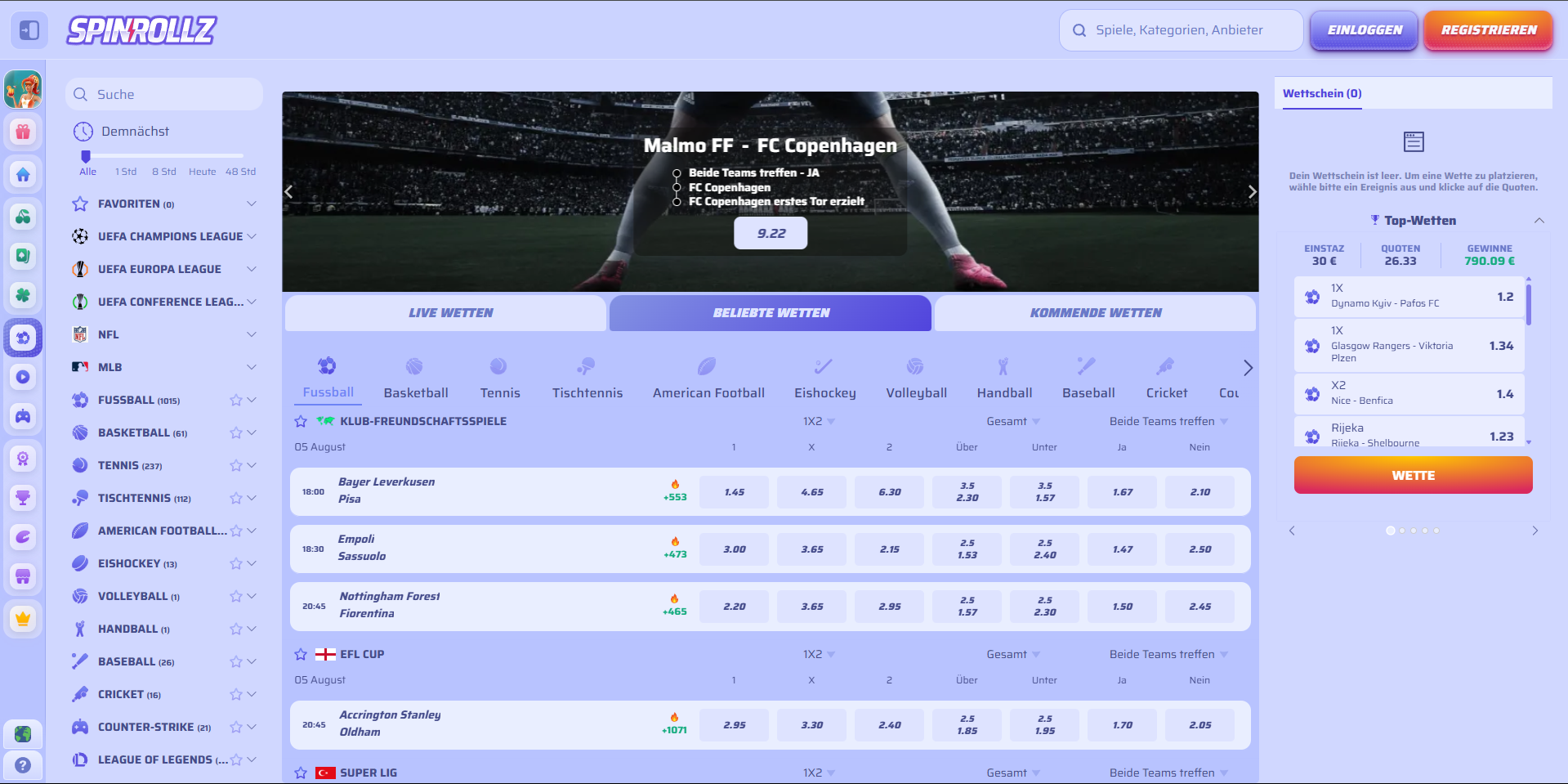 Spinrollz Sportwetten Bereich