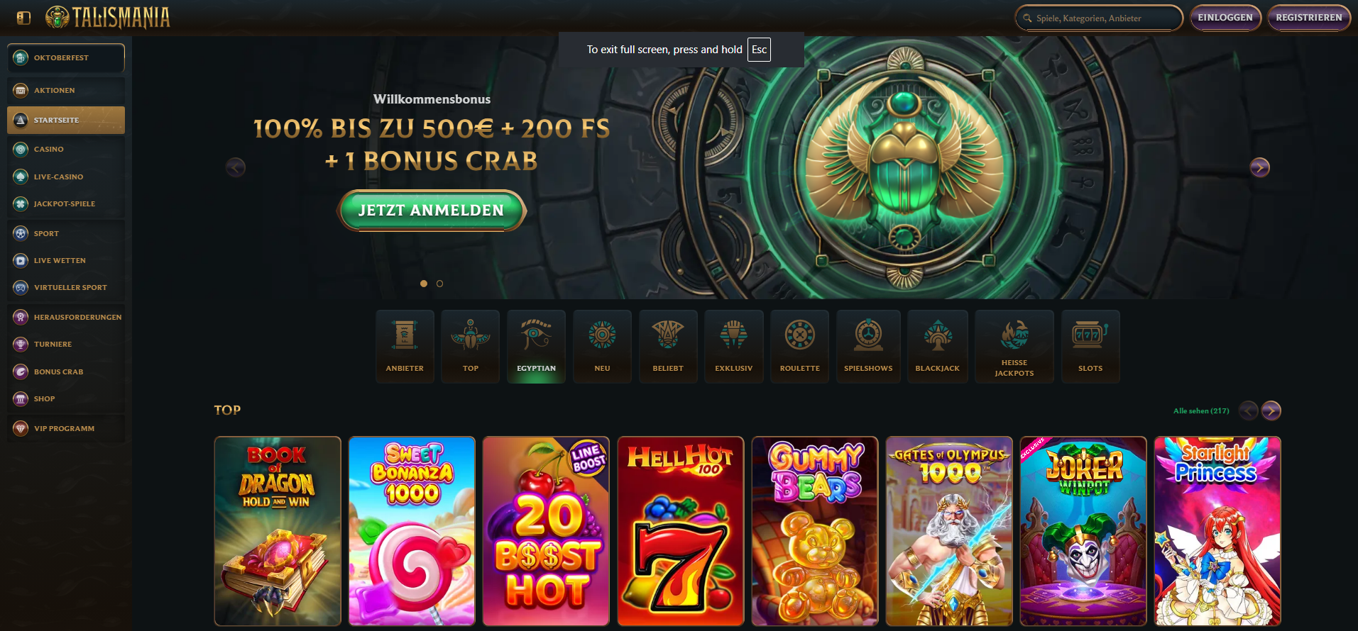 Talismania Casino - home