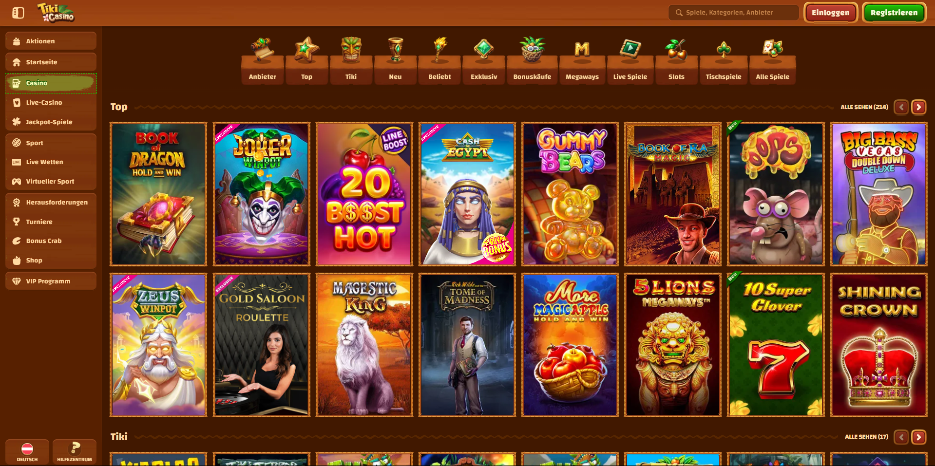 Tiki Casino Slotseite