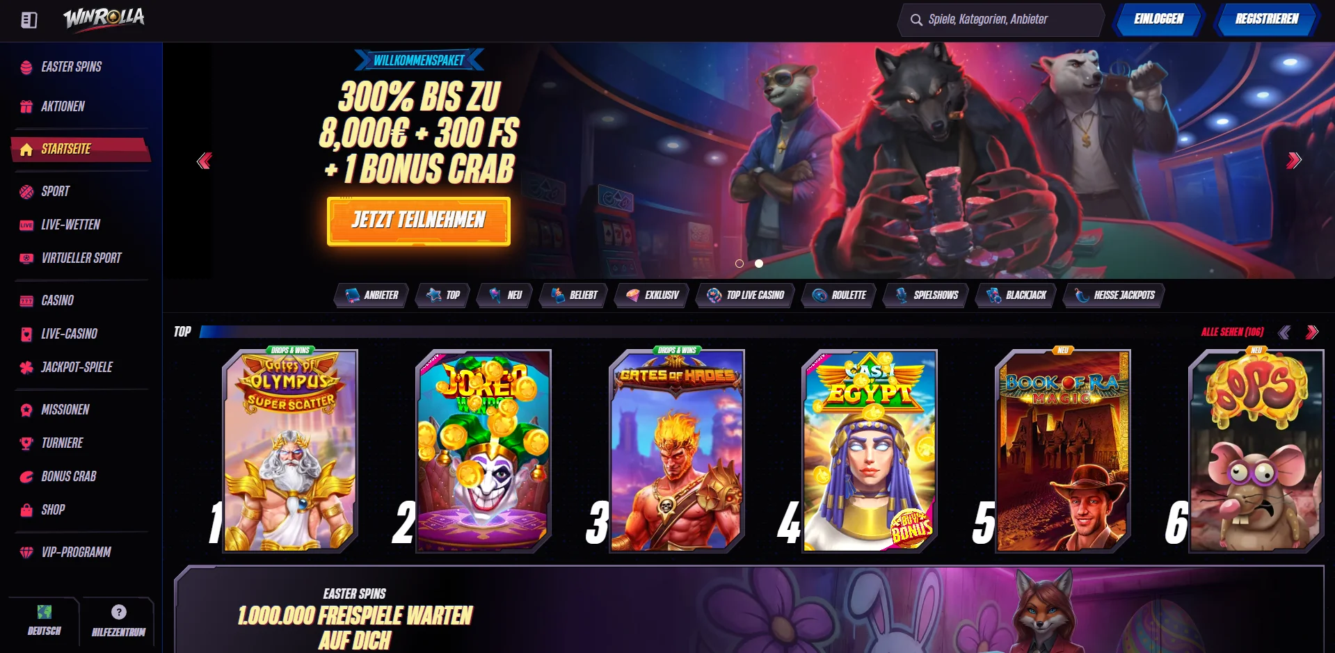 WinRolla Casino Startseite