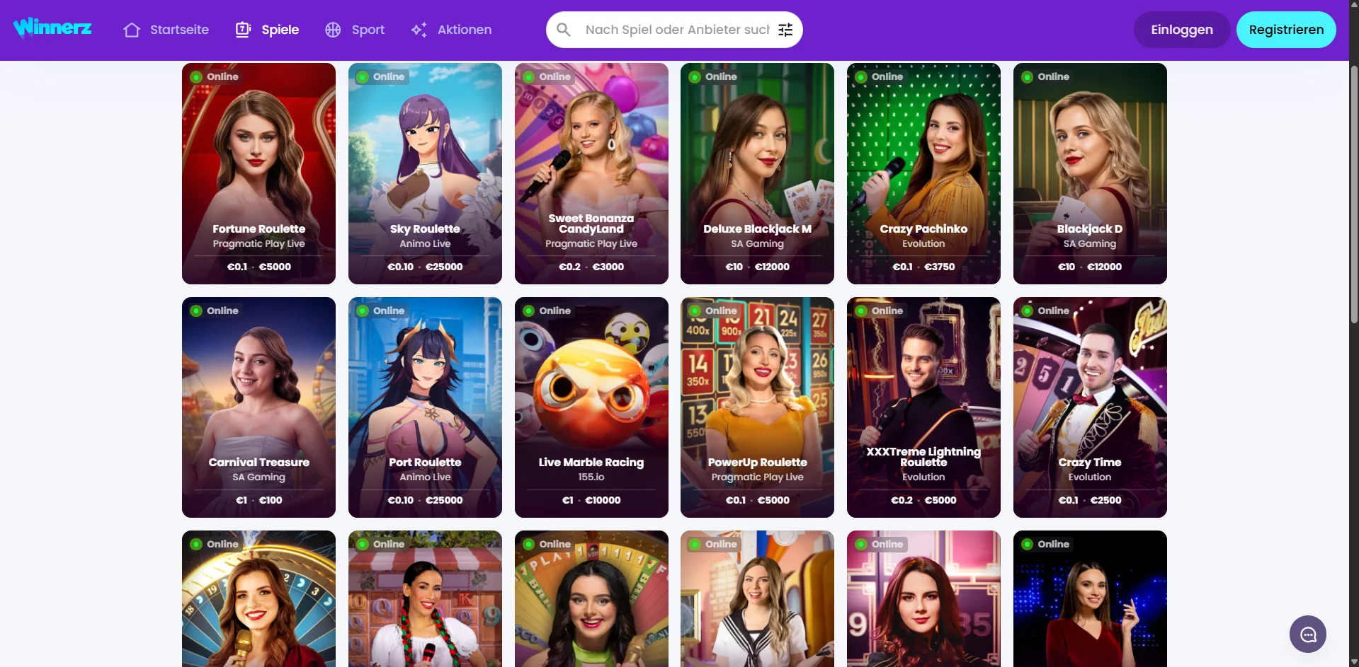 Winnerz Casino Live Spiele Screenshot