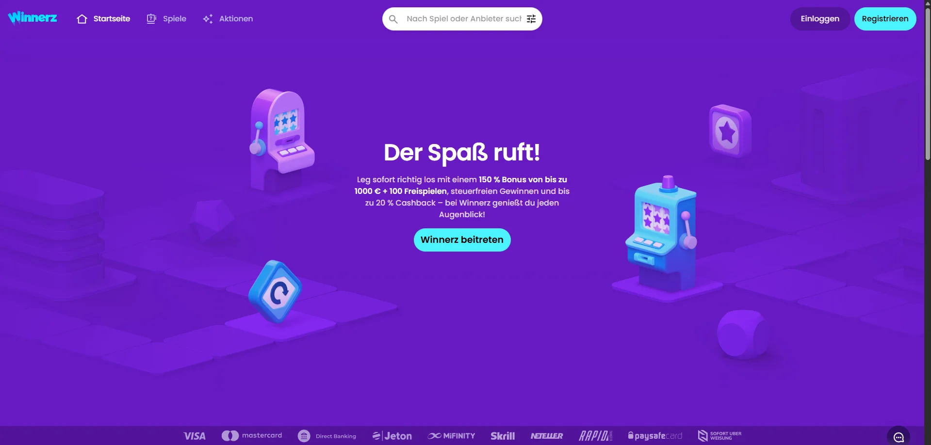 Winnerz Casino Startseite Screenshot