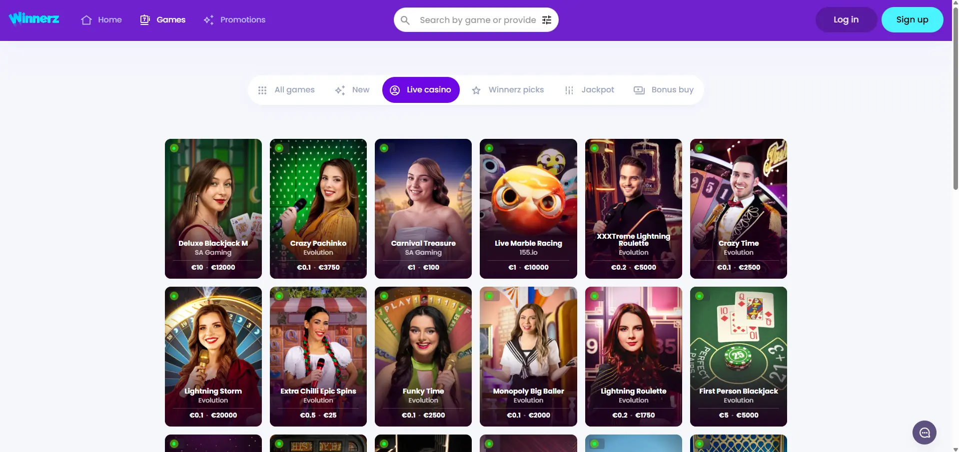 Winnerz Live Casino Spiele