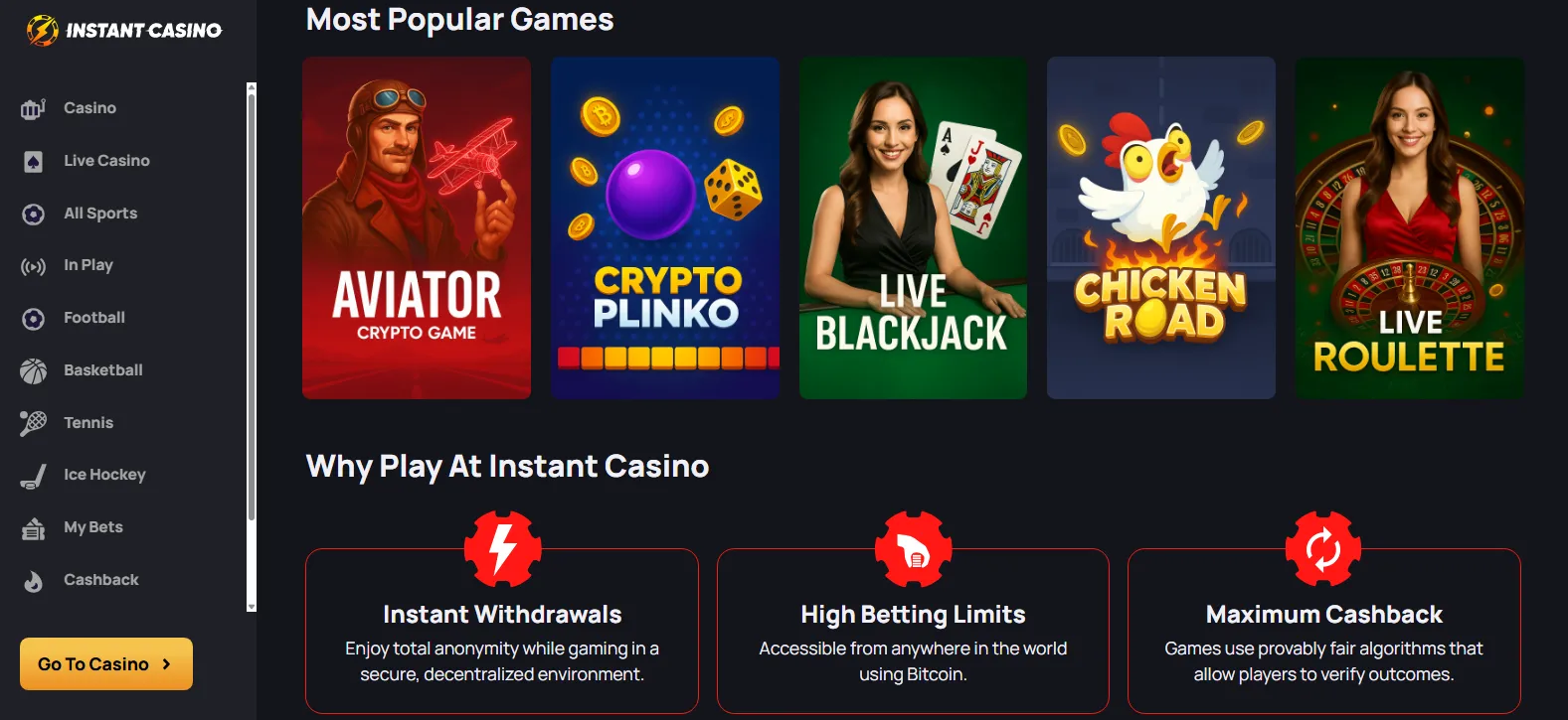 instant casino popular games