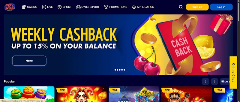 verywell casino cashback offer